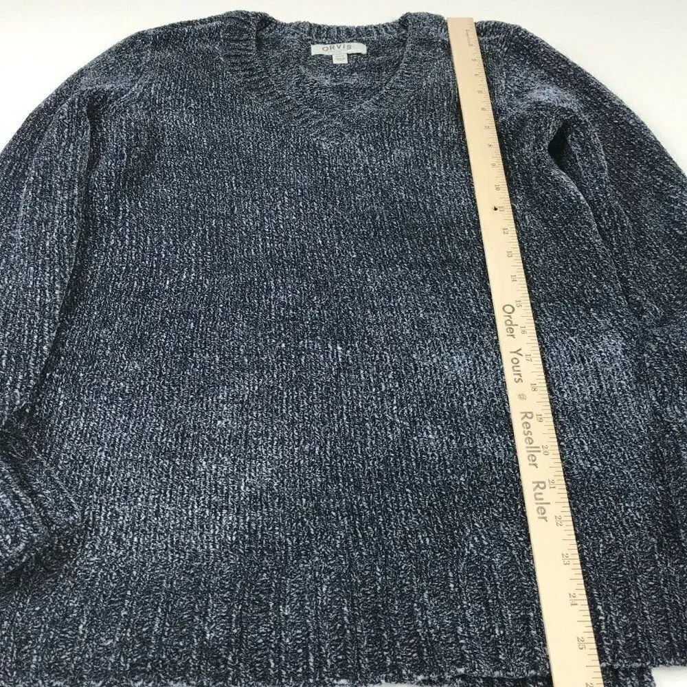 Orvis V-Neck Sweater Blue Chenille Knit Pullover